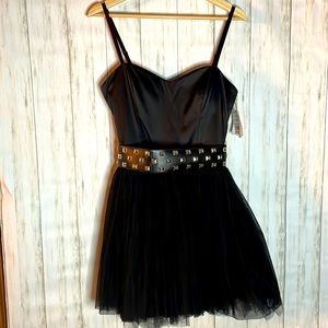 Black short tulle dress with studded belt